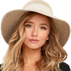 Womens Beach Sun Straw Hat UV UPF 80+ Travel Foldable Brim