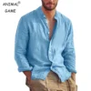 Men's Solid Color Long Sleeve Shirt Linen Cotton Shirts Trend