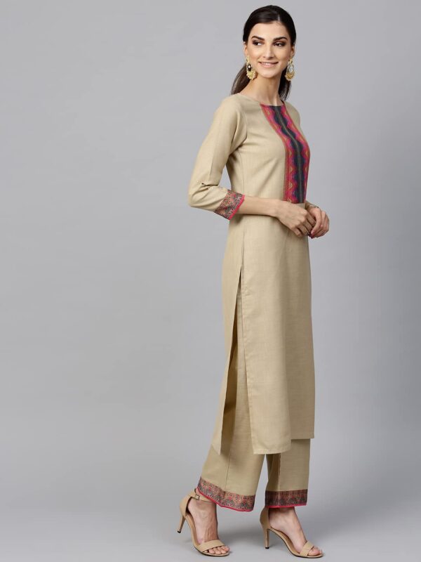 Pure Cotton Kurta with Pant & Dupatta Set for Women Beige - Image 6