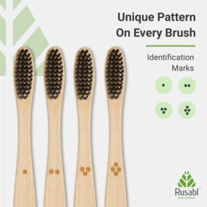 Organic Bamboo Toothbrush for Adults (Pack of 4) Manual, Charcoal Activated Soft Bristles, Identification Marks, Biodegradable, Anti-Bacterial, Eco-friendly