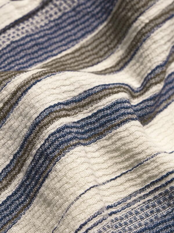 Stripes Cream, Blue Men and Boys Long Sleeves Collared Neck Button Front Regular Fit Textured Shirts - Image 5