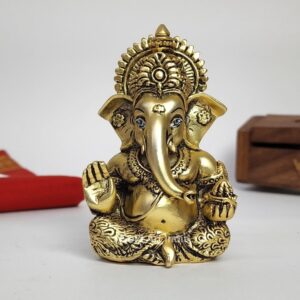 Ganesha Idol Gold Art | Ganesh Statue for Home Decor | Ganesha murti for Office Desk, & Ganpati Idol for Car Dashboard | Unique Wedding & Birthday Gift (Gold Antique 3.5")