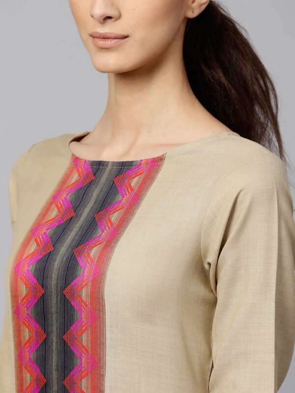 Pure Cotton Kurta with Pant & Dupatta Set for Women Beige - Image 5