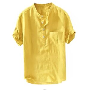Buy Bollywood Designer Men's Half Sleeve Pocket Cotton Short Kurta Superfine Solid Collar Kurta (X-Large, Yellow) at Shopsyday.com