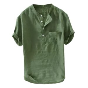 Men's Half Sleeve Cotton Kurta Summer Multicolor  with Pocket (in, Alpha, XL, Green) at Shopsyday.com