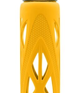 Water Bottle Glass with Silicone Sleeve | as seen on Shark Tank | perfect for Office, Home, Fridge, Gym, Travel | BPA Free | Pulse Yellow | 750ml