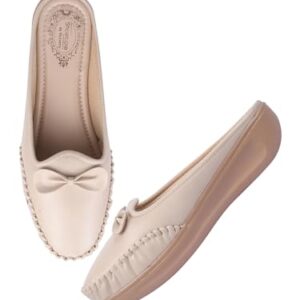 Buy Shoetopia Stylish Comfortable Upper Bow Detailed Cream Slip-On Loafers for Girls-EU38 at Shopsyday.com