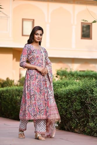 Women's Trendy Printed Cotton Blend Straight Kurta Pant Dupatta Set |AZ-LM-OG-KS2092-L Peach at Shopsyday.com - Image 8