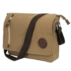 Bag Canvas Sling Cross Body Travel Office Business Satchel Messenger One Side Shoulder Bag for Men & Women (Brown- 33 × 6.5 × 27 cm)