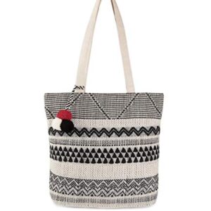 Women's Shoulder Tote Bag (Cream & Black) at Shopsyday.com