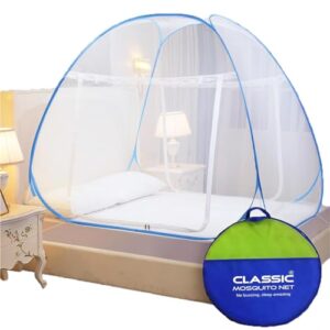 Classic Mosquito Net for Double Bed | King Size Foldable Machardani | Polyester 30GSM Strong Net | PVC Coated Corrosion Resistant Steel Wire - Blue  Shopsyday.com: Home Decor