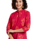 Women's Cotton Floral Straight Fit Short Kurti (SS19MYXTP019B1_Pink_L)