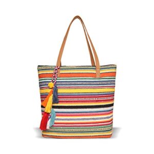 Women's Tote Bag with Long Tassel (Multicolour) at Shopsyday.com