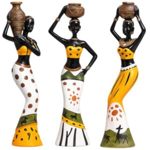 African Tribal Women Art Piece Beautiful Finish Uniquely Hand Crafted Home Dcor - (Set of 3, Multicolour), Resin Online at Low Prices in India