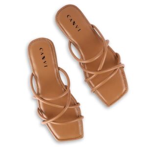Buy CANVI - TAKE CHANGE TO MAKE CHANGE Stylish | Fancy | Comfortable Slide Sandals Slip On Flat Flip Flop Thong Sandals Casual Sandals Ethnic Flats Sandals For Women And Girl (Beige, 6) at Shopsyday.com