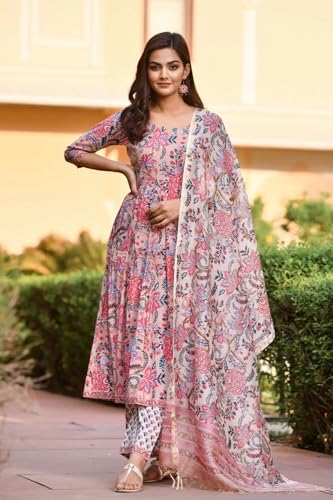 Women's Trendy Printed Cotton Blend Straight Kurta Pant Dupatta Set |AZ-LM-OG-KS2092-L Peach at Shopsyday.com - Image 2