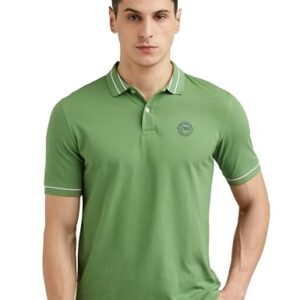 Buy Peter England Men's Regular Fit Branded Insignia Half Sleeve Polo T-Shirt | Cotton Rich | Premium Pique Weave Forest Green at Shopsyday.com
