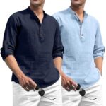 Men's Combo Solid Cotton Blend Full Sleeve Straight Kurta Shirt (Pack of 2)
