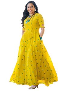 Women's Ankle Length anarkali Dress (AR 08 XL_Yellow_XL) Shopsyday.com: Women Clothing