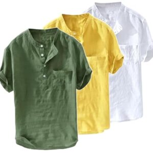 Buy Bollywood Designer Men's Cotton Solid Super Half Sleeve Kurta Shirt Combo Pack of 3 (X-Large, Green-Yellow-White) at Shopsyday.com