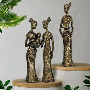 African Tribal Women Art Piece Beautiful Finish Uniquely Hand Crafted Home Decor - (Set of 3, Black and Golden Color) Online at Low Prices in India