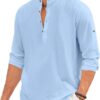 Cotton Short Kurta Men's Regular Fit Solid Blend Straight | Full Sleeves Kurta Sky Blue