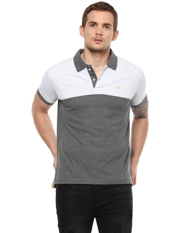 AMERICAN CREW Men's Polo T-Shirt (AC164-M_Ecru Melange & Charcoal Melange)  Shopsyday.com: Men Clothing