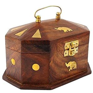 Handmade Wooden Jewellery Box For Women - Wood Brown Mix | Durable & Elegant Jewel Organizer With Elephant Décor | Jewellery Storage Box With Latch Closure - 6 Inches  Shopsyday.com
