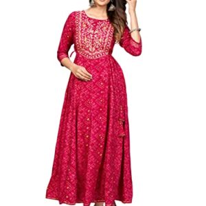 Women's Rayon Printed & Embroidered Anarkali Stitched Kurta at Shopsyday.com