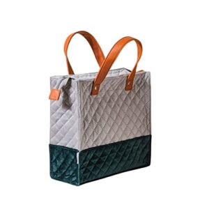 Lunch Bag for Women Office Use - Stylish Velvet Quilted Tiffin Bag, Fits Small 320ml x 3 Lunch Boxes & 700ml Water Bottle, Perfect for Office & Travel (Grey & Green)  Shopsyday.com: Women Exclusive Bags