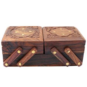 Buy Wooden Jewellery Box for Women - Wood Brown Finish | Handmade Jewellery Storage Ogranizer With Flip Flap Closure & Flower Carved Design | Birthday & Aniversary Gift For Women - 8 Inches at Shopsyday.com