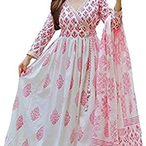 MEERA FAB Women's Cotton Printed Kurta With Palazzo & Dupatta Set, Pink Large  Shopsyday.com: Women Clothing
