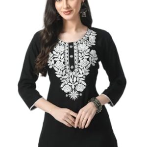 Buy Kurti For Women - Short Chikankari Kurtis For Girls, Lakhnawi Tunic Top Regular Fit Kurta Design For Ladies, Woman Ethnic Kurthis & Shirt With Sleeve (L, Black) at Shopsyday.com