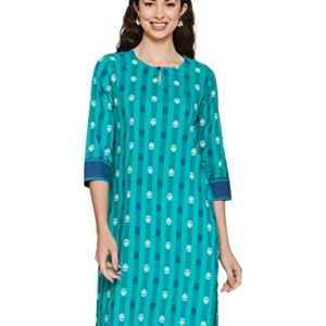 Buy Max Women Cotton Straight Fit Kurta (SHAMSP20GR21EMERALD-S_Green, Emerald_S) at Shopsyday.com