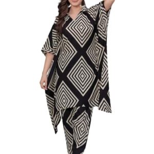 Buy Women's Cotton Printed Kurta and Pant Set(Black,L) at Shopsyday.com