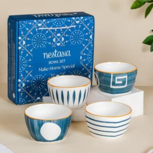 Buy 350ml Ceramic Bowl Set of 4 – Microwave & Dishwasher Safe, BPA & Lead-Free Dinner Bowls for Snacks, Rice, Dal, Fruits, Salad | Elegant White & Blue Serving Bowls, Gift-Pack Ideal for Gifting Online at Low Prices in India - Shopsyday.com