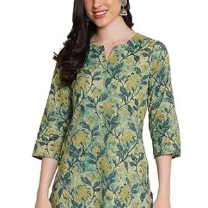 Fashions Jaipuri Cotton Printed Regular Fit Short Kurti For Women (Shades Of Green),L  Shopsyday.com: Women Clothing