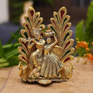 Buy Collectible India Peacock Design Radha Krishna Idol Showpiece with Diya for Puja and Home Decor (8 x 6 Inches), Metal, Gold (1 Piece) Online at Low Prices in India - Shopsyday.com