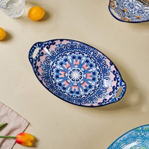 Buy Nestasia Ceramic Serving Platter with Handles | Blue Mandala Print Microwave & Dishwasher Safe Serveware | Ideal for Gifting, Serving Snacks, Appetizers, Salads, Starters & Noodles (10.8 Inch) Online at Low Prices in India - Shopsyday.com