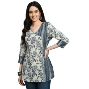 Buy Women's Beautiful Grey Cotton Printed Smart Casual Tunics for Office & Casual Wear at Shopsyday.com