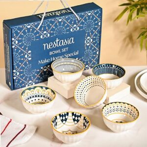 Ceramic Bowl Set of 6 | Microwave & Dishwasher Safe Snack Bowls | Different Patterns with Textured Exterior | Ideal for Snacks, Soup, Rice, Dal, Curries, Sabji (280ml)  Shopsyday.com: Home Decor