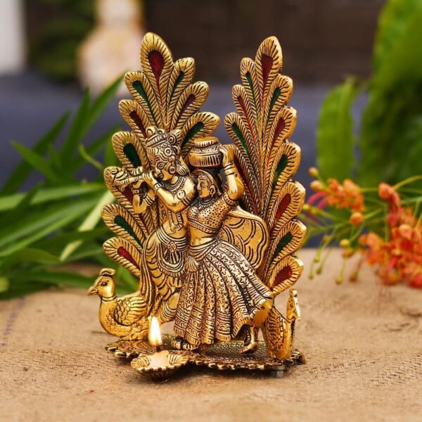Buy Collectible India Peacock Design Radha Krishna Idol Showpiece with Diya for Puja and Home Decor (8 x 6 Inches), Metal, Gold (1 Piece) Online at Low Prices in India - Shopsyday.com - Image 7