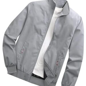 Men's Regular Jacket Fit For Casual Wear | Low-Cut Standing Collar | Full Sleeve | Latest Stylish Jacket For Men |Regular Fit Zip-Up Casual jacket| bomber jacket for men(MJ-9015) (L, GREY) at Shopsyday.com