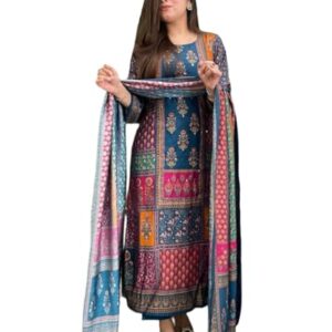 Women's Rayon Viscose Printed Straight Kurta with Pant & Dupatta (Sula Multi-GS_XL_Multicolor_X-Large)