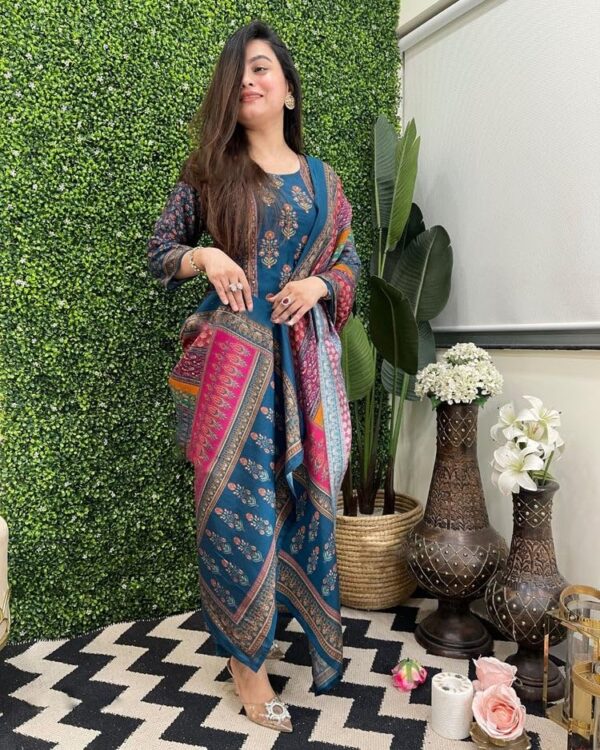 Women's Rayon Viscose Printed Straight Kurta with Pant & Dupatta (Sula Multi-GS_XL_Multicolor_X-Large) - Image 5