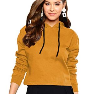 Buy Women's Fleece Hooded Neck Hoodie (SS02_YLW_Slv2BlkStripe1_HDY_M_Mustard Yellow_M) at Shopsyday.com