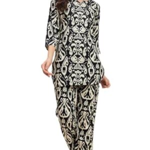 Fashions Women's Short Co-Ord Set, Kurta with Pant Set, (X-Large, Dark Black) at Shopsyday.com