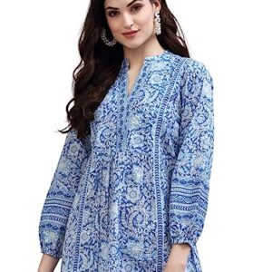 Women's Floral Printed Cotton Top(Blue,Small)  Shopsyday.com: Women Clothing