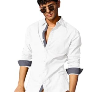 Casual Shirt for Men Stylish Men's Shirt Soild Regular Fit Long Sleeve Formal Wear White  Shopsyday.com: Men Clothing