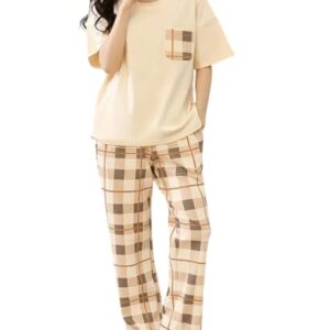 Buy Womens Korean Night Dress | Full Pyjama Set | Korean Nightsuit | Women Nightwear |Round Neck Full Sleeve Nightsuit | Loungewear | Everyday Nightdress (ND-09-BEIGE-S) at Shopsyday.com